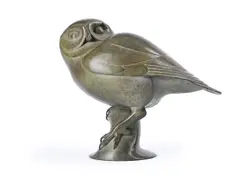 Little owl by Geoffrey Dashwood, Bronze with a grey patina, sold Oct 2024