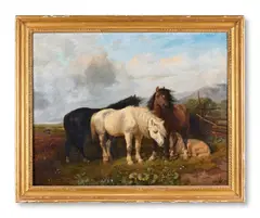 A mare and foal in a field by Richard Beavis, Oil on canvas, sold Oct 2024