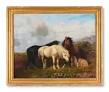 A mare and foal in a field by Richard Beavis, Oil on canvas, sold Oct 2024