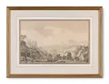 A neopolitan view by Antonio Senape, Pen, black ink and grey wash, sold Oct 2024