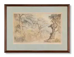Trees on a bank in a wood by Thomas Rowlandson, Pen, ink, pencil and watercolour, sold Oct 2024