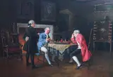 The Chess Match by Margaret Dovaston, 1927, Oil on canvas relined within the past, sold Jan 2025