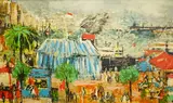 Harbour scene with figures by José Luis Florit Rodero, oil on canvas, offered Jan 2025