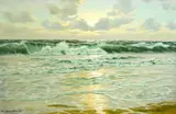 Waves breaking on the shore by Patrick von Kalckreuth, oil on canvas, sold Jan 2025