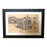 Mediterranean landscape with villas by Adrian Allinson, charcoal, sold Jan 2025