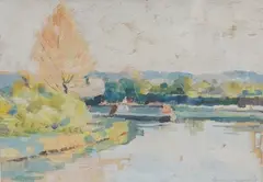 Riverscape by Bernard Adams, oil on card, sold Dec 2024