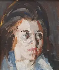 Portrait of a Girl by Harold Riley, oil on board, offered Dec 2024