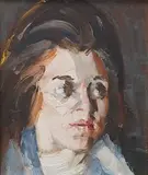 Portrait of a Girl by Harold Riley, oil on board, offered Dec 2024