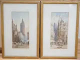 North European townscapes with figures by Charles Rousse, watercolor, offered Dec 2024