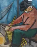 Study of a fisherman weaving a lobster pot by Foiso Fois, 1951, pastel, offered Dec 2024
