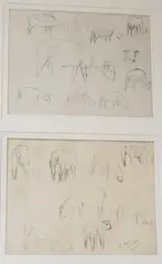 Sketches of sheep by Pierre Adolphe Valette, pencil, sold Dec 2024