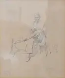 Study of an Eastern gentleman smoking a hookah by Edward Halliday, pencil, offered Dec 2024