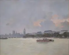 London from the Thames by Roy Perry, oil on canvas, sold Dec 2024