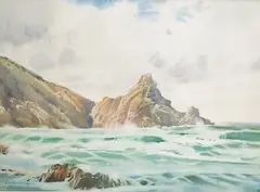 The Canon Rock, Jerbourg Point, Guernsey by Arthur Royce Bradbury, watercolour, offered Dec 2024