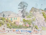 Continental landscape with villas by Carl Felkel, watercolour, offered Dec 2024