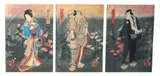 Woodblock tryptych by Kunisada Toyokuni Iii, drawing, sold Dec 2024