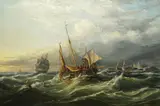 Shipping off the Casquette Islands by Ebenezer Colls, Oil on canvas relined, sold Dec 2024