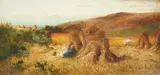 Harvest field by Charles James Lewis, 1892, oil on wood, sold Dec 2024