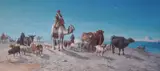 Arab herdsman beside the Nileoil on mill boardsigned and dated by William Luker, 1868, oil, offered Dec 2024
