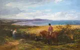 Rider beside figures picking blackberries by Heywood Hardy, oil on canvas, sold Dec 2024