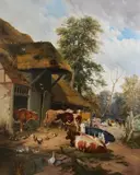 And Studio Farmyard scene with cattle and poultryoil on by Thomas Sidney Cooper, 1878, oil on canvas, sold Dec 2024