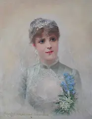 Portrait of a brideoil on panelsigned and dated Paris by Georges Croegaert, oil on panel, sold Dec 2024