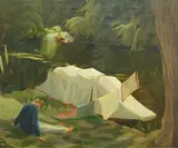 River Camp by Richard Carline, oil on canvas, offered Dec 2024