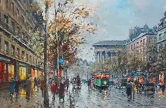 Boulevard de la Madeleine by Antoine Blanchard, oil on canvas, sold Dec 2024