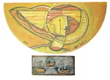 Boats in the mist by William Black, mixed media on board, sold Dec 2024