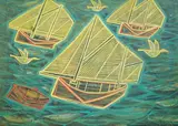 Ghost Boats by William Black, mixed media on board, sold Dec 2024