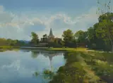 Alfriston with the River Cuckmere in floodoil on by Frank Wootton, oil on canvas, sold Dec 2024