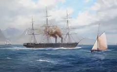 HMS Warrior - the first British ironclad by John Steven Dews, Oil on canvas looks to have been relined, sold Dec 2024