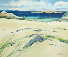 Sunny beach, Iona'oil on canvassigned61 x 71cm Looks better in reality, our photos appear a little dull in comparison by Robert Kelsey, 1994, oil on canvas, offered Dec 2024