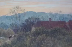 Evening scene with cottage behind a high hedge by Helen Allingham, watercolour, sold Dec 2024