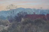 Evening scene with cottage behind a high hedge by Helen Allingham, watercolour, sold Dec 2024