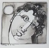 Head studyink and washsigned and dated 9 by Geoffrey Key, ink and wash, offered Dec 2024
