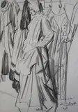 Wardrobe by Laura Knight, pencil on paper, sold Dec 2024