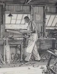The Cricket Bat Makerdrypoint etchingsigned and dated by William Washington, 1934, etching, sold Dec 2024