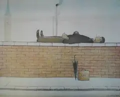 Man Lying on a Wall by L. S. Lowry, lithograph, sold Dec 2024