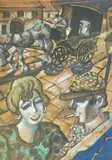 Street scene with couple and horse cartpastel by Hugo Scheiber, pastel, sold Dec 2024