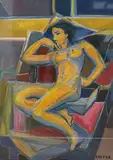 Cubist style study of a nude woman by George Joseph Zelter, oil on canvas board, offered Dec 2024