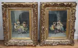 Tavern scenes with a fashionable by Ch. Mussard, oil, sold Dec 2024