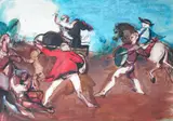 Battle scene by Jean Mablord, ink and gouache on paper, offered Dec 2024