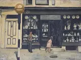 The Silver Shop by Frederick James Timbrell, Oil Painters inscribed label verso, sold Nov 2024