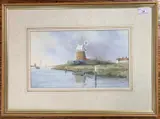 Mill near Runham Swim, Norfolk by Robert Horne, watercolour, sold Jun 2025