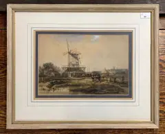 Continental windmill by Charles Hoguet, watercolour, offered Jun 2025