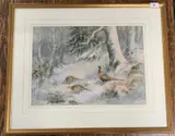 Pheasants in Woodland by Roland Green, watercolour and gouache, sold Jun 2025