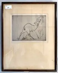 Study of a deer feeding from a branch by John Skeaping, 1928, etching, sold Jun 2025