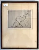 Study of a deer feeding from a branch by John Skeaping, 1928, etching, sold Jun 2025