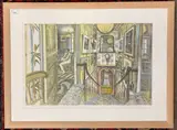Staircase to the Library by Richard Bawden Rws Neac, etching and aquatint, sold Jun 2025
